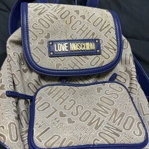 Love Moschino Beige and Blue Backpack